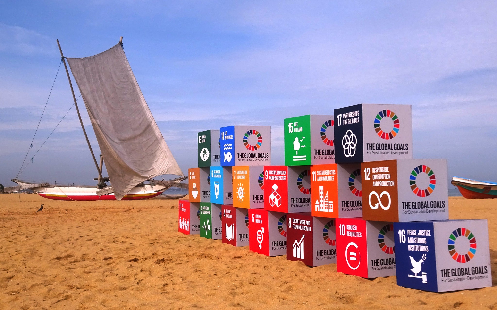 This photo of SDGs on the beach was taken during the GEF meeting in Sri Lanka. Photo by Mike Akester, 2016.